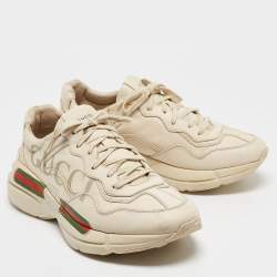 Gucci Cream Leather Vintage Logo Rhyton Sneakers Size 44.5