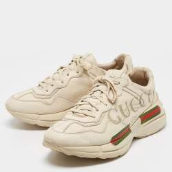 Gucci Cream Leather Vintage Logo Rhyton Sneakers Size 44.5