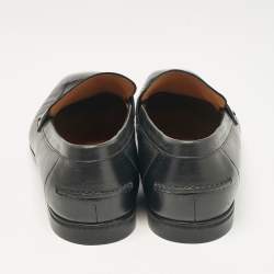 Pre Owned  Change the title to Gucci Black Leather Web Slip On Loafers Size 44