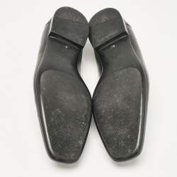 Pre Owned  Change the title to Gucci Black Leather Web Slip On Loafers Size 44