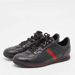 Gucci Black Microguccissima Leather Web Low Top Sneakers Size 41