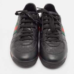 Gucci Black Microguccissima Leather Web Low Top Sneakers Size 41