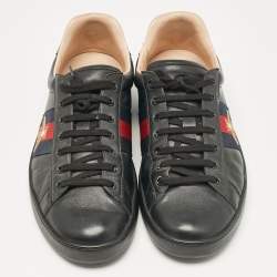 Gucci Black Leather Ace Lace Up Sneakers Size 45