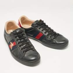Gucci Black Leather Ace Lace Up Sneakers Size 45