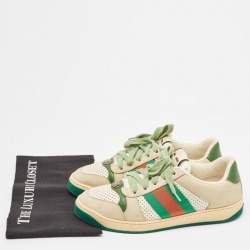 Gucci Grey/Green Leather and Nubuck Leather Screener Lace Up Sneakers Size 39.5