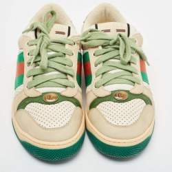 Gucci Grey/Green Leather and Nubuck Leather Screener Lace Up Sneakers Size 39.5