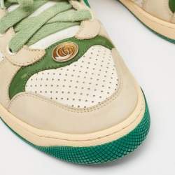 Gucci Grey/Green Leather and Nubuck Leather Screener Lace Up Sneakers Size 39.5
