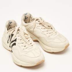 Gucci Cream Leather Rhyton Lace Up Sneakers Size 41