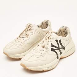 Gucci Cream Leather Rhyton Lace Up Sneakers Size 41