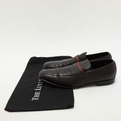 Pre Owned Gucci Brown Leather Web Detail Loafers Size 43