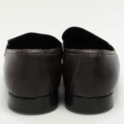 Pre Owned Gucci Brown Leather Web Detail Loafers Size 43