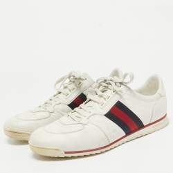 Pre Owned Gucci White Guccissima Leather Web Detail Low Top Sneakers Size 43