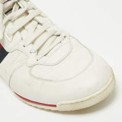 Pre Owned Gucci White Guccissima Leather Web Detail Low Top Sneakers Size 43