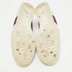 Pre Owned Gucci White Guccissima Leather Web Detail Low Top Sneakers Size 43