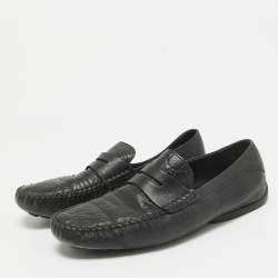 Gucci Black Guccissima Leather Penny Slip On Loafers Size 42.5