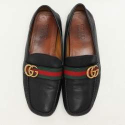 Gucci Black Leather Web GG Marmont Loafers Size 42