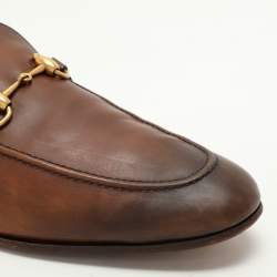 Pre Owned Gucci Brown Leather GG Jordaan Loafers Size 43