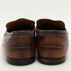 Pre Owned Gucci Brown Leather GG Jordaan Loafers Size 43