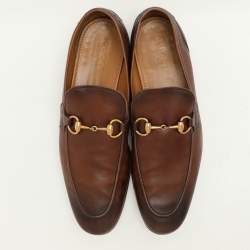 Pre Owned Gucci Brown Leather GG Jordaan Loafers Size 43