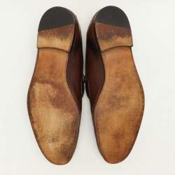 Pre Owned Gucci Brown Leather GG Jordaan Loafers Size 43