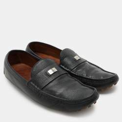 Gucci Navy Blue Leather Embellished Loafers Size 44.5