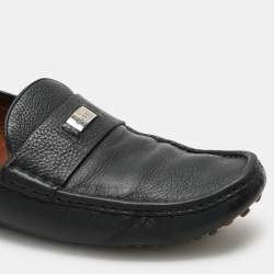 Gucci Navy Blue Leather Embellished Loafers Size 44.5