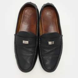 Gucci Navy Blue Leather Embellished Loafers Size 44.5