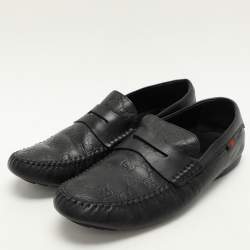 Gucci Black Guccissima Leather Penny Loafers Size 44