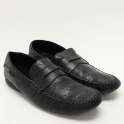 Gucci Black Guccissima Leather Penny Loafers Size 44