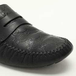 Gucci Black Guccissima Leather Penny Loafers Size 44