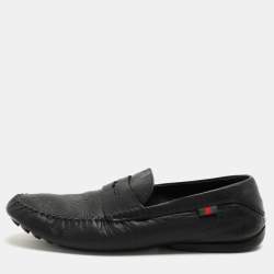 Gucci Black Guccissima Leather Penny Loafers Size 44