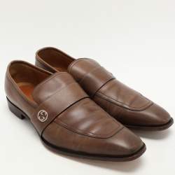 Gucci Brown Leather Slip On Loafers Size 44