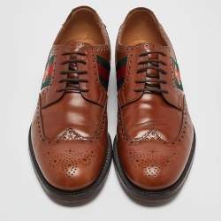 Pre Owned Gucci Brown Leather Bee Embroidered Brogue Derby Size 44