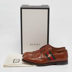 Pre Owned Gucci Brown Leather Bee Embroidered Brogue Derby Size 44