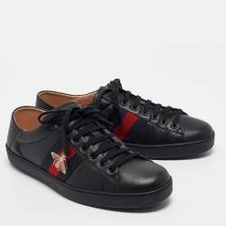 Gucci Black Leather Embroidered Bee Ace Sneakers Size 44