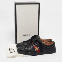 Gucci Black Leather Embroidered Bee Ace Sneakers Size 44