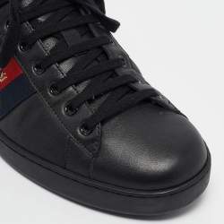 Gucci Black Leather Embroidered Bee Ace Sneakers Size 44