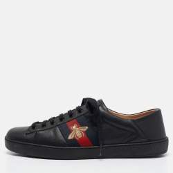 Gucci Black Leather Embroidered Bee Ace Sneakers Size 44
