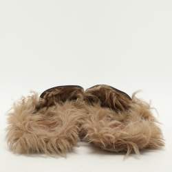 Gucci Black Leather Princetown Fur Lined Horsebit Mules Size 44