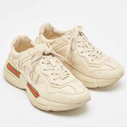 Gucci Cream Leather Rhyton Logo Sneakers Size 40