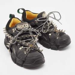 Gucci Black Leather and Mesh Removable Spikes Flashtrek Sneakers Size 40