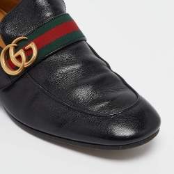 Pre Owned Gucci Black Leather GG Marmont Web Slip on Loafers Size 42.5