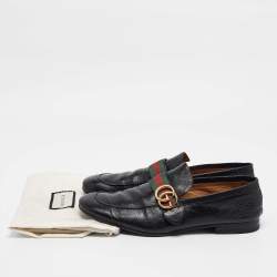 Pre Owned Gucci Black Leather GG Marmont Web Slip on Loafers Size 42.5