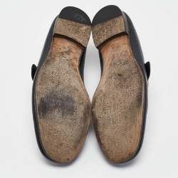 Pre Owned Gucci Black Leather GG Marmont Web Slip on Loafers Size 42.5