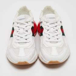 Gucci White/Red Leather and Mesh Rhyton Low Top Sneakers Size 41.5