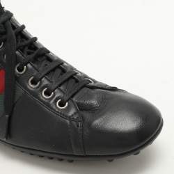 Gucci Black Leather Web Trainers Sneakers Size 40