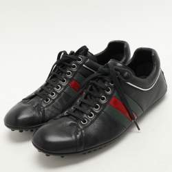 Gucci Black Leather Web Trainers Sneakers Size 40