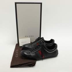 Gucci Black Leather Web Trainers Sneakers Size 40