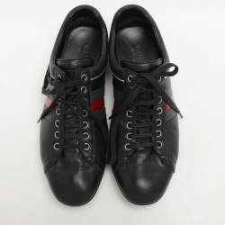 Gucci Black Leather Web Trainers Sneakers Size 40