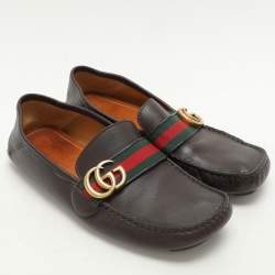 Gucci Brown Leather Web Marmont Driver Loafers Size 40